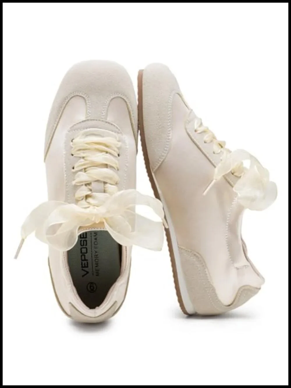 Satin & Suede Retro Sneakers with Memory Foam, Non-Slip Gum Sole, Lightweight